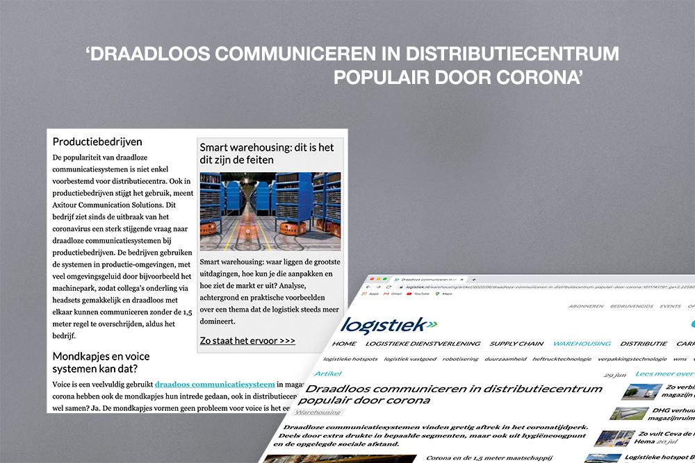 Axitour met AXIWI vermeld in artikel op Logistiek.nl: Draadloos communiceren in distributiecentrum populair door corona