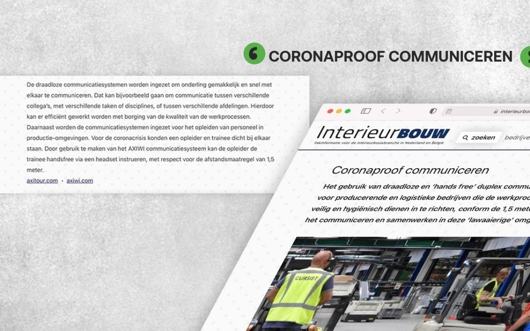 artikel over coronaproof communiceren in vaktijdschrift interieurbouw
